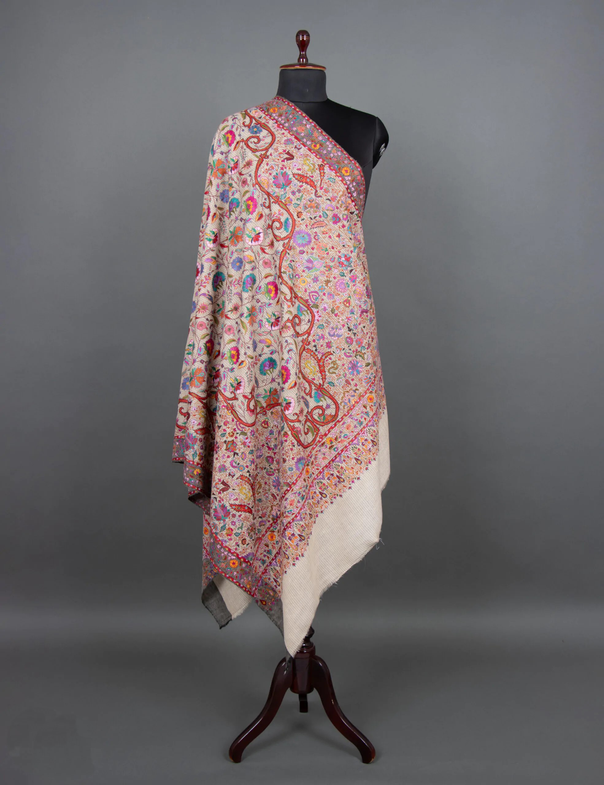 Floral Whispers on Mini Checks Pashmina Shawl