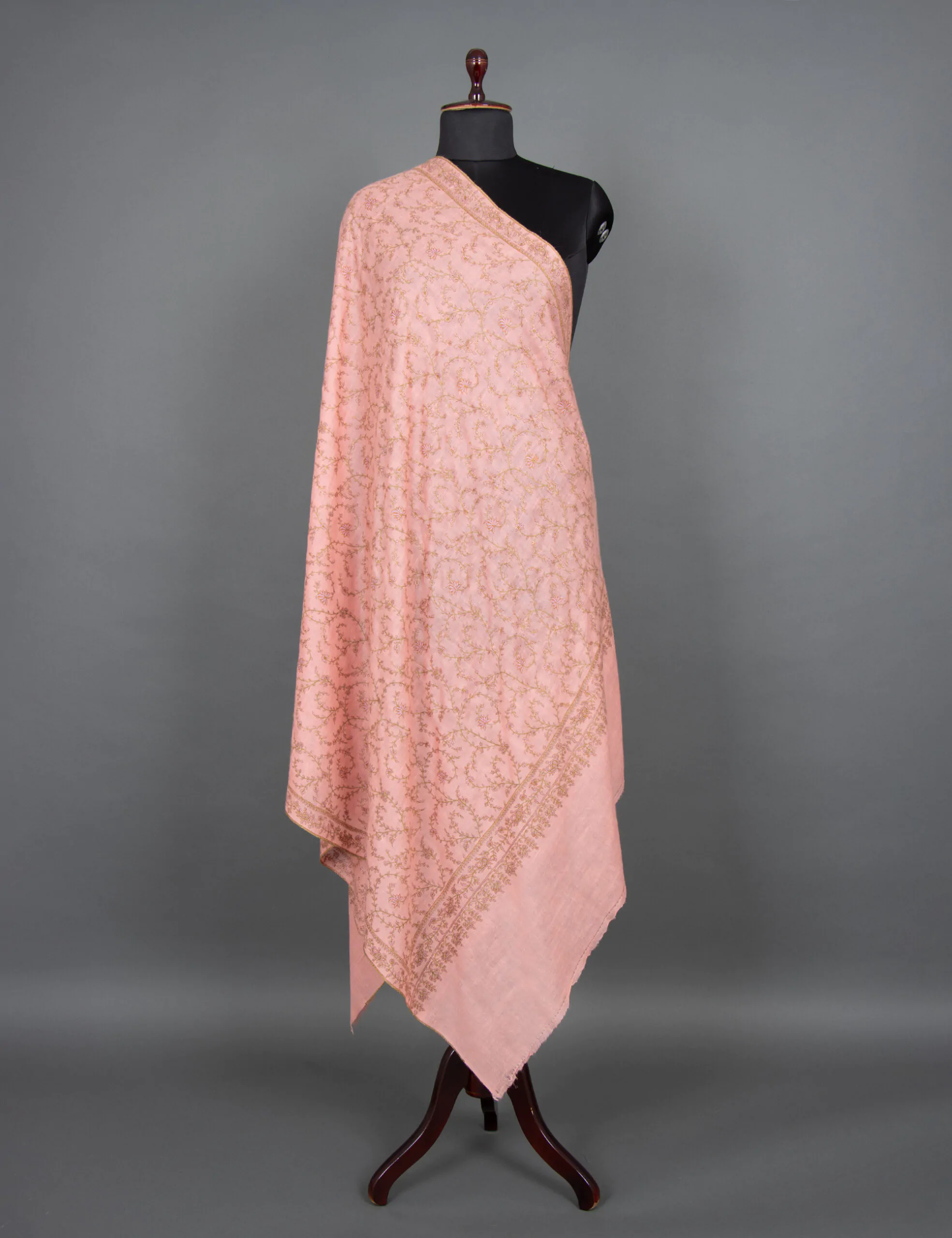 Soft Pink Embroidered Bliss: Graceful Pashmina Wrap
